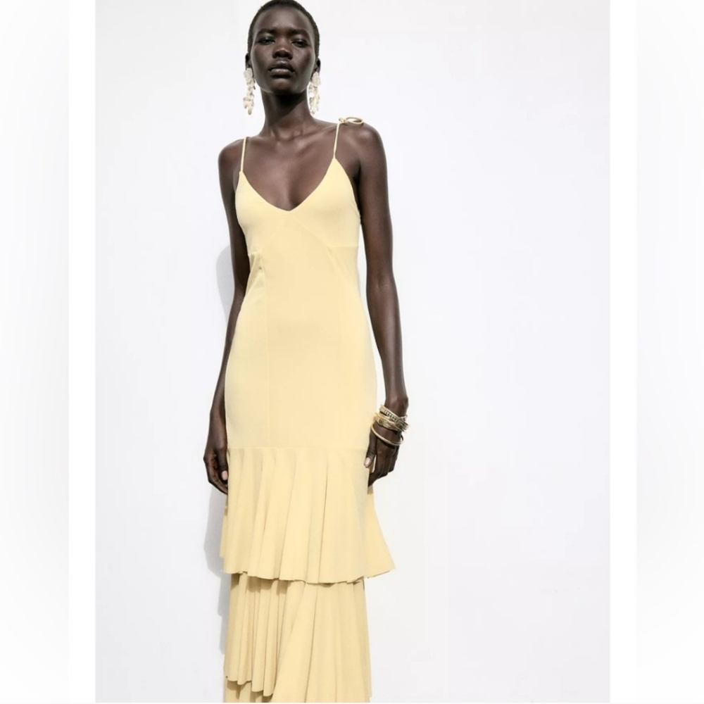 Zara  Ruffled Maxi Dress Yelliw Size S - Picture 16 of 16